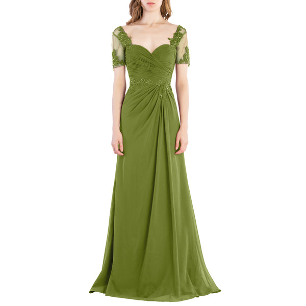 MACloth Women Vintage Short Sleeves Long Wedding Mother Bride Bridesmaid Dresses