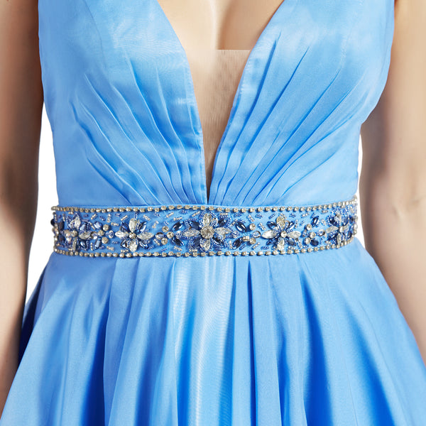 MACloth Women Short V Neck Beading Chiffon Cute Prom Homecoming Dresses Cocktail