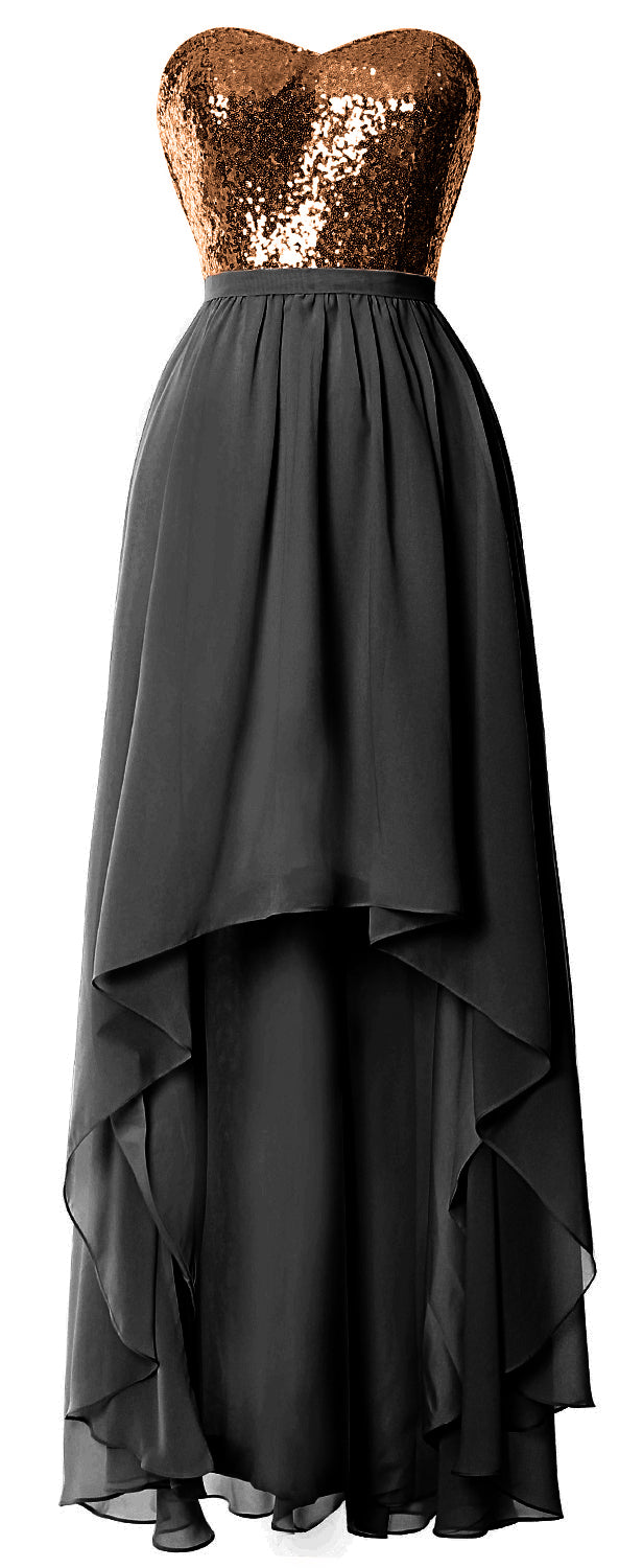 MACloth High Low Brautjungfernkleider Sweetheart Pailletten Hochzeitsfeierkleid