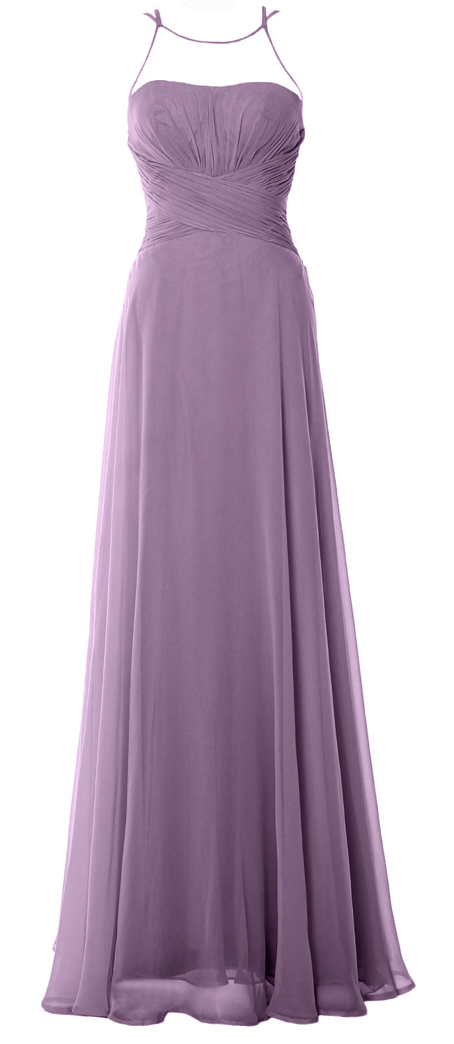 MACloth Damen Neckholder Langes Brautjungfernkleid Chiffon Schlichtes Ballkleid Formales Kleid