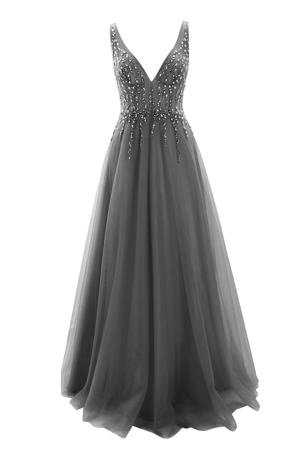 MACloth Ballkleid mit tiefem V-Ausschnitt, Tüll, lang, formelles Abendkleid, Brautkleid, Hochzeit