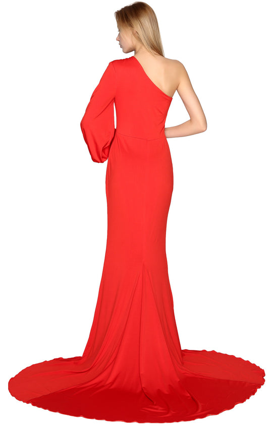 Vestidos de fiesta de sirena MACloth de un hombro con mangas largas y jersey, vestido de noche formal