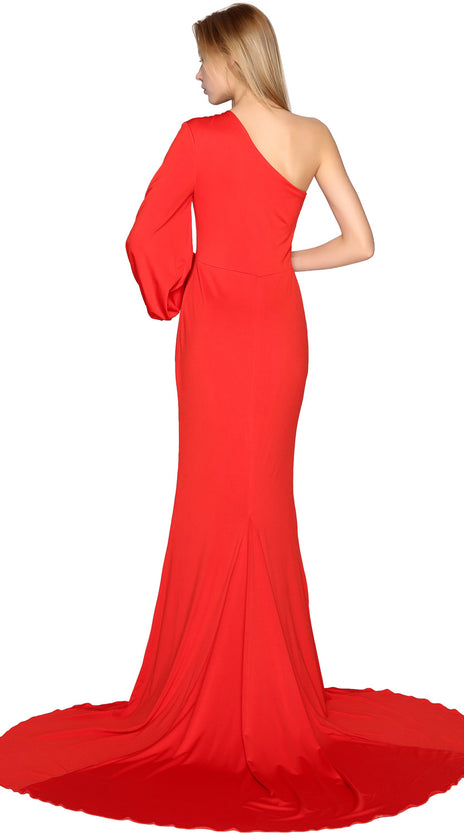 MACloth Mermaid Prom Dresses One Shoulder Long Sleeves Jersey Formal Evening Gown