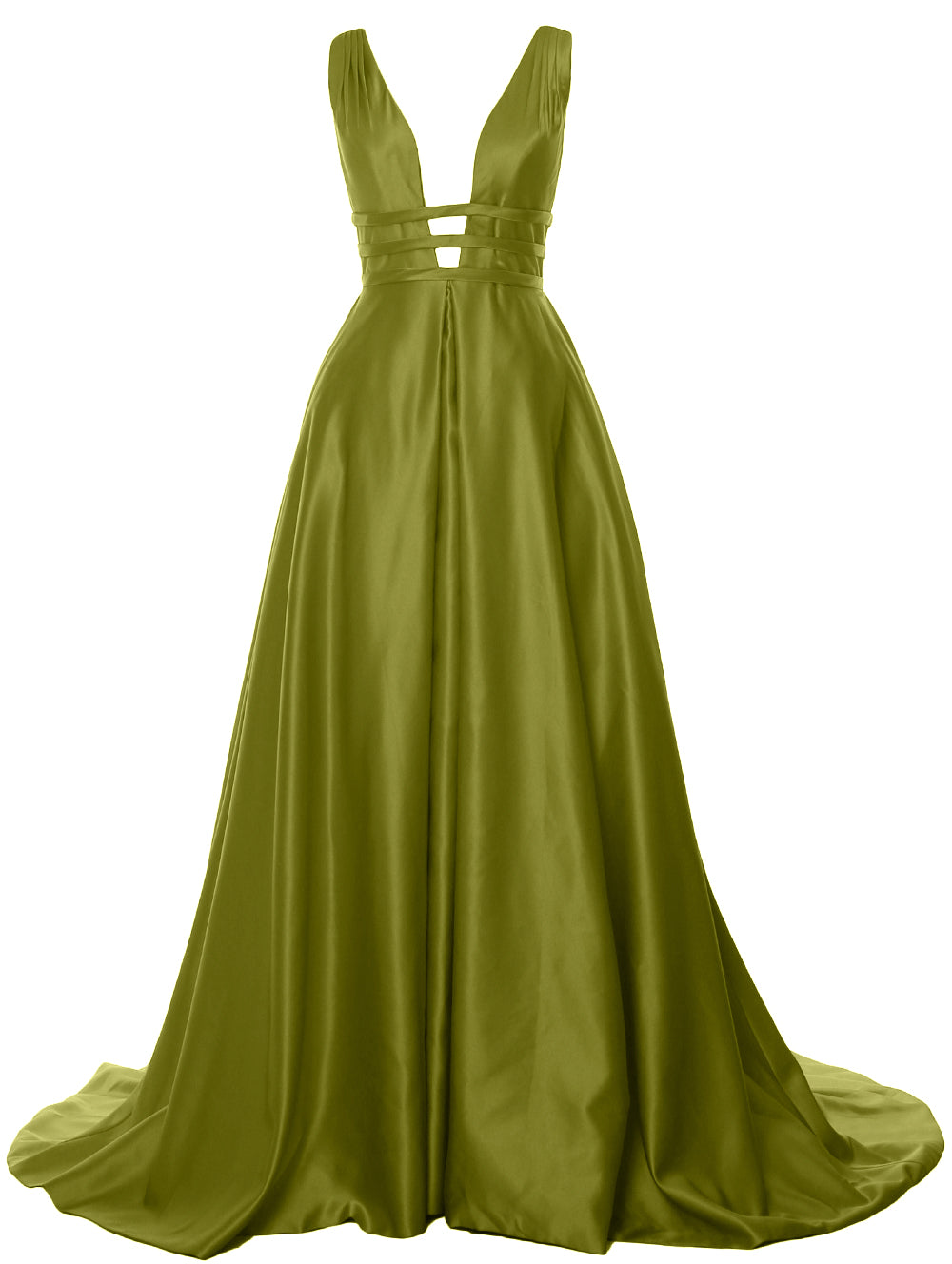 MACloth Damen Ballkleid mit tiefem V-Ausschnitt, Satin, ärmellos, formelle Abendkleider