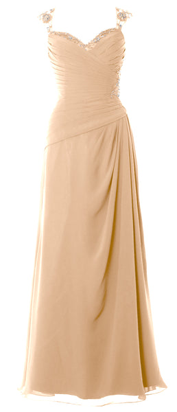 MACloth Women Cap Sleeves Long Mother of Bride Dress Open Back Party Formal Gown