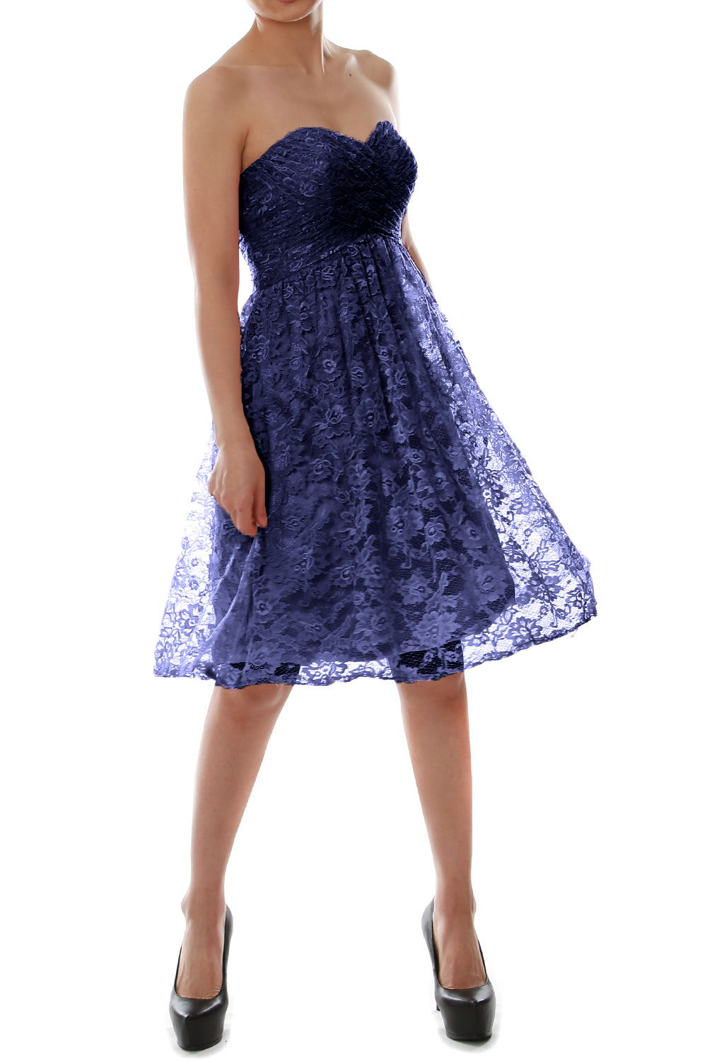 MACloth Women Strapless Wedding Party Formal Gown Short Lace Bridesmaid Dress