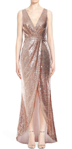 MACloth Women Sequin V Neck Wrap Long Bridesmaid Dresses Wedding Prom Gown