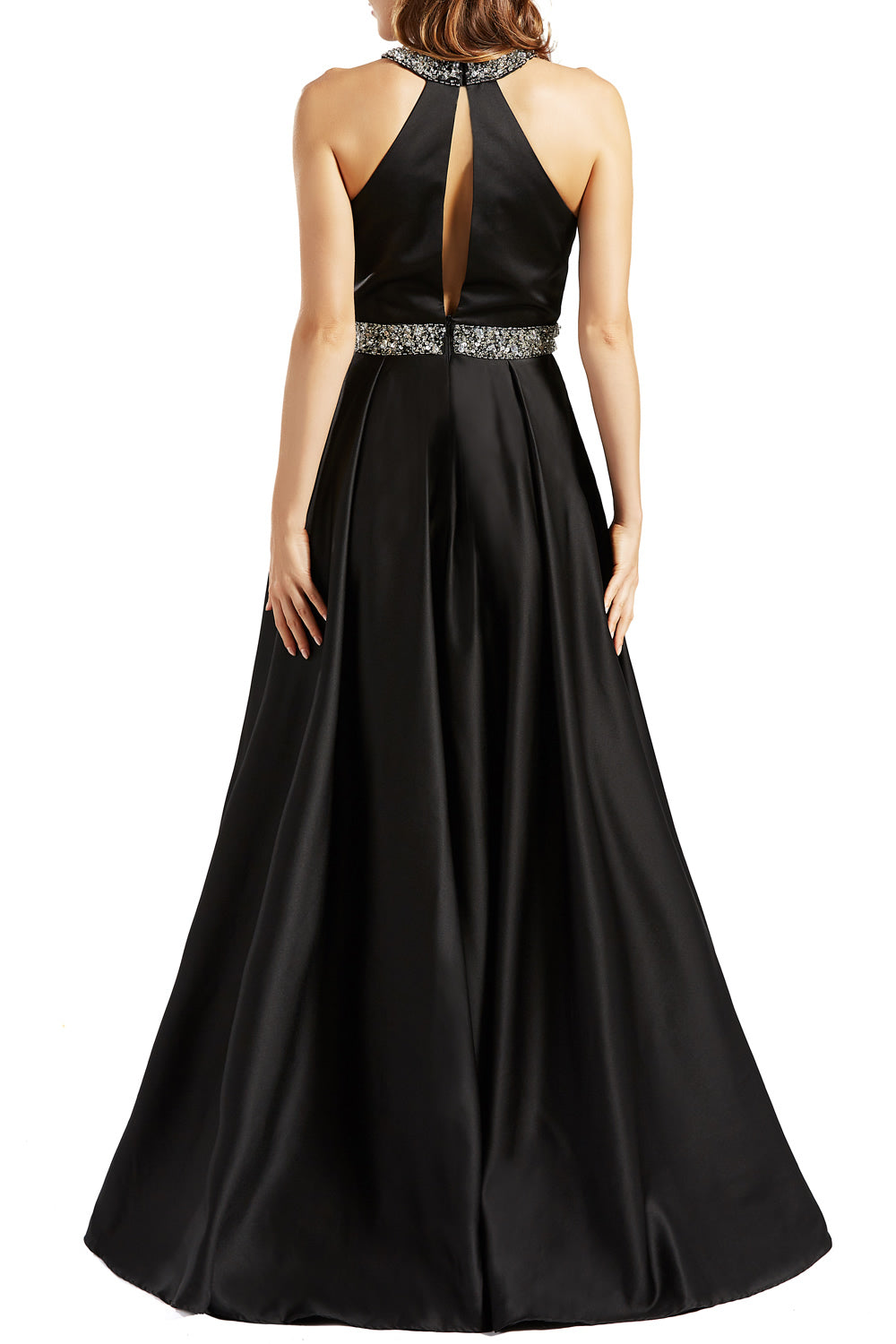 MACloth Women Satin Prom Dresses with Pockets Halter Long Formal Evening Gown