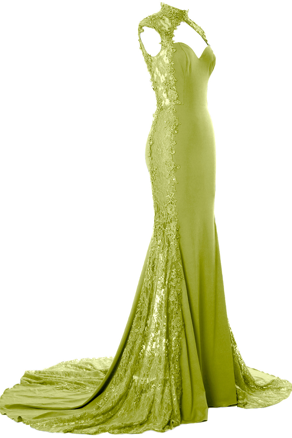 MACloth Women Prom Dresses Mermaid High Neck Sleeveless Lace Formal Evening Gown