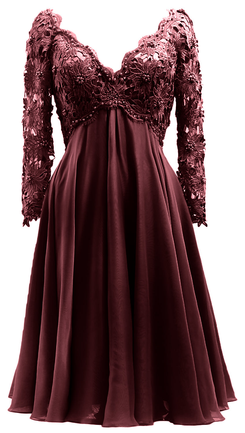 MACloth Damen Lange Ärmel Kurze Mutter Braut Kleider V Ausschnitt Cocktail Party