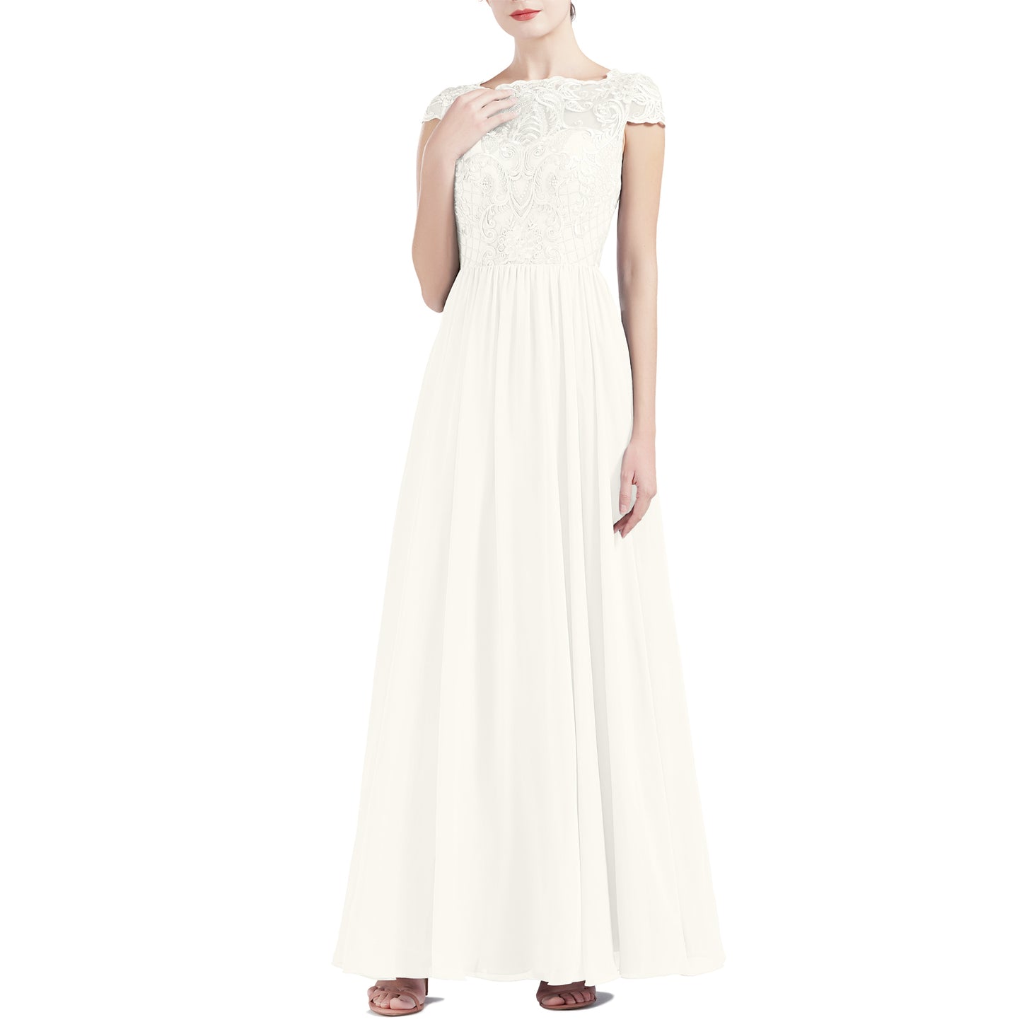 MACloth Women Cap Sleeve Scoop Lace Long Wedding Mother Bride Dresses Formal