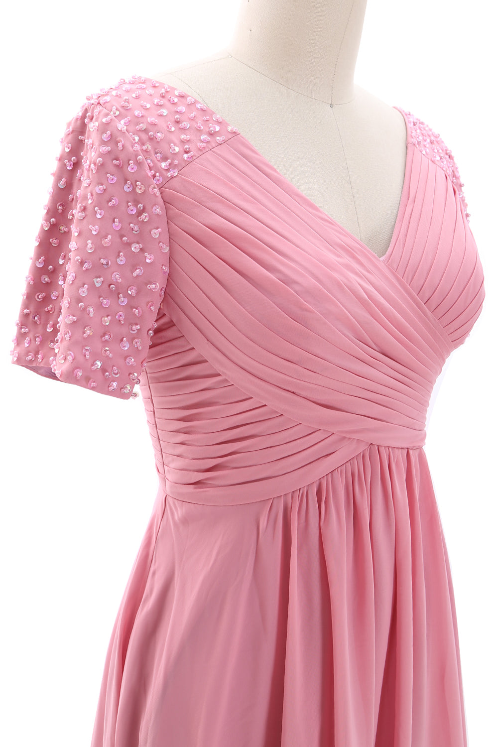 MACloth Damen Midi-Kleid für die Brautmutter, kurze Ärmel, für Hochzeitsgäste, wadenlang