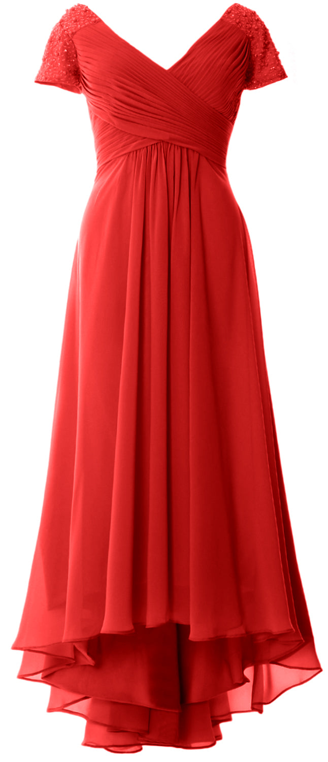 MACloth Mujeres Manga Corta Cuello En V Hi Lo Madre De La Novia Vestidos De Novio Vestido De Noche