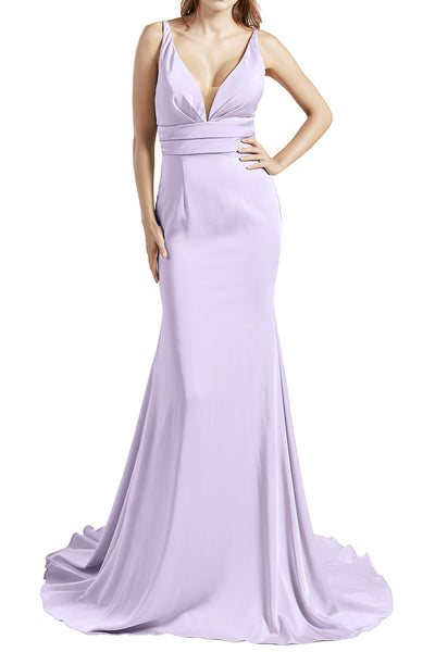 MACloth Women Long V Neck Crepe Mermaid Prom Party Dresses Evening Gown