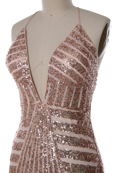 MACloth Women Deep V Neck Sequin Long Prom Dress Sexy Formal Party Evening Gown