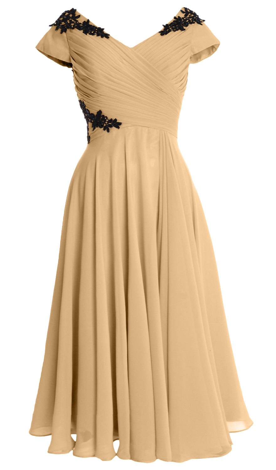 MACloth Damen Kleider für die Brautmutter, V-Ausschnitt, Flügelärmel, wadenlang, Hochzeitsgast