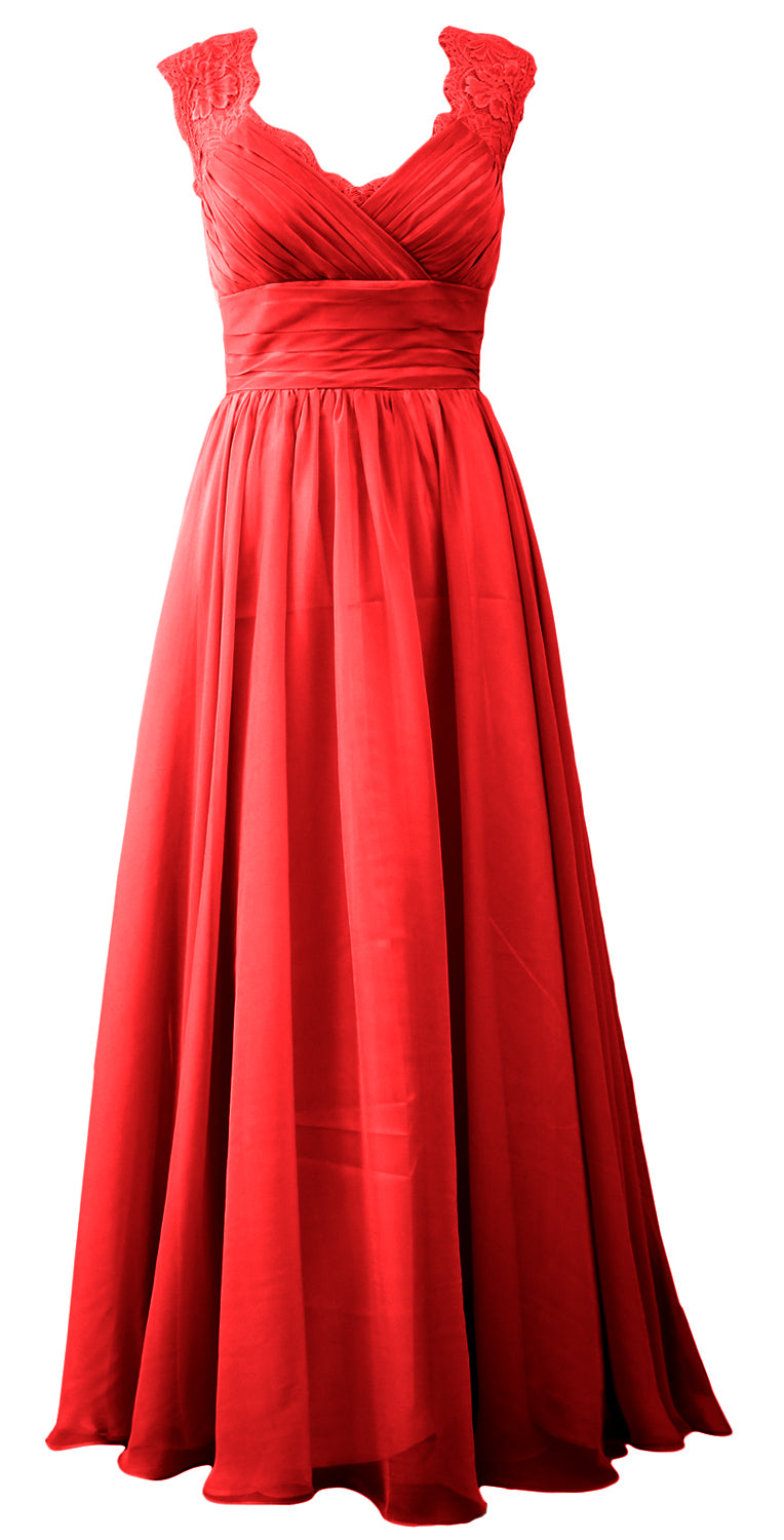 MACloth Women Vintage Long Bridesmaid Dress V Neck Lace Formal Evening Gown