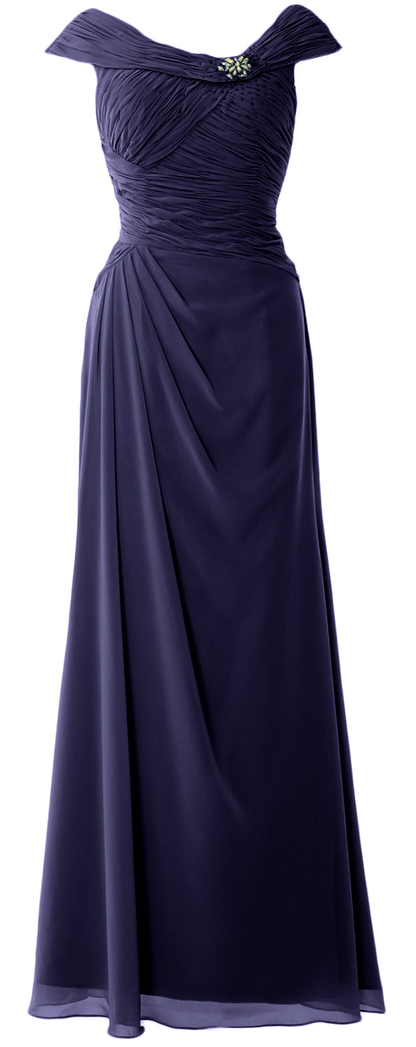 MACloth Women Cap Sleeves Boat Neck Formal Gown Long Mother of the Bride Dress