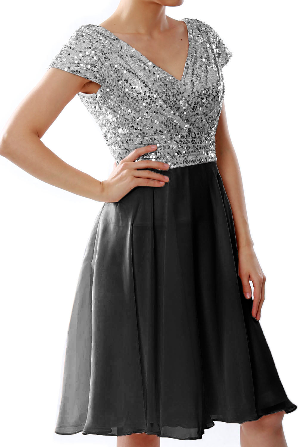 MACloth Mujeres Vestidos cortos para madre de la novia Mangas cortas Dama de honor Lentejuelas