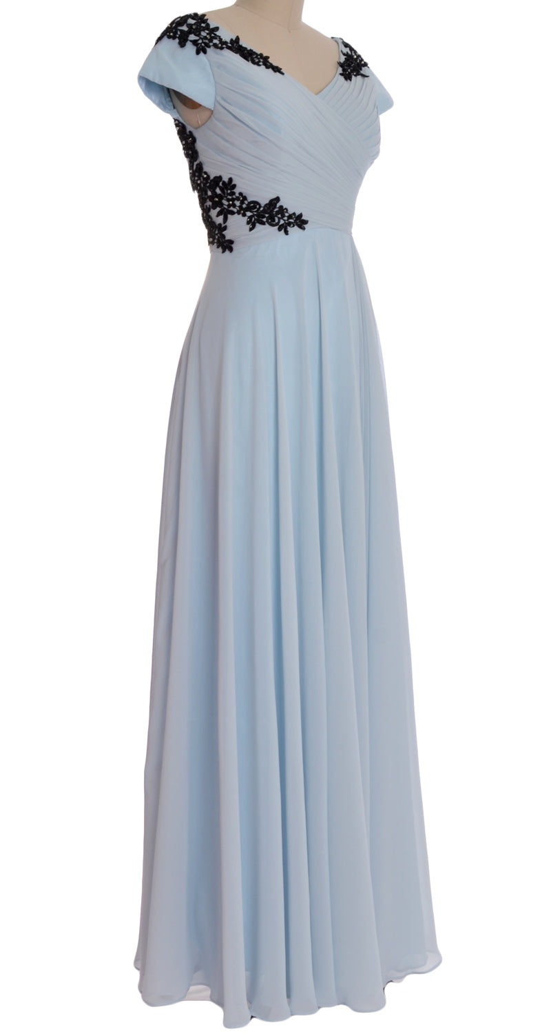 MACloth Damen Kleider für die Brautmutter mit Flügelärmeln und V-Ausschnitt, formelles Abendkleid