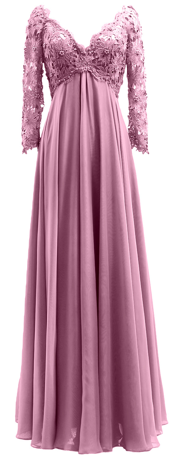 MACloth Damen Abendkleid für die Brautmutter, V-Ausschnitt, Spitze, lange Ärmel