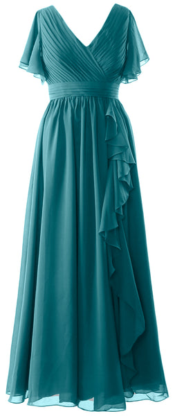 MACloth Mother of the Bride Dresses with Sleeves V Neck Long Wedding Formal Gown