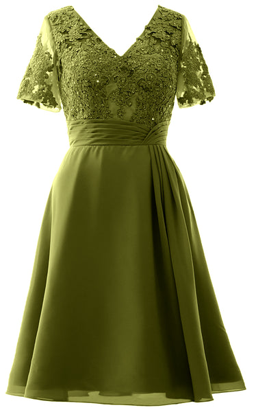 MACloth Women Knee Length Mother of Bride Dresses Short Sleeves Wedding