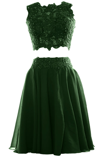 MACloth Women Two Piece Lace Chiffon Short Prom Dress Cocktail Party Formal Gown