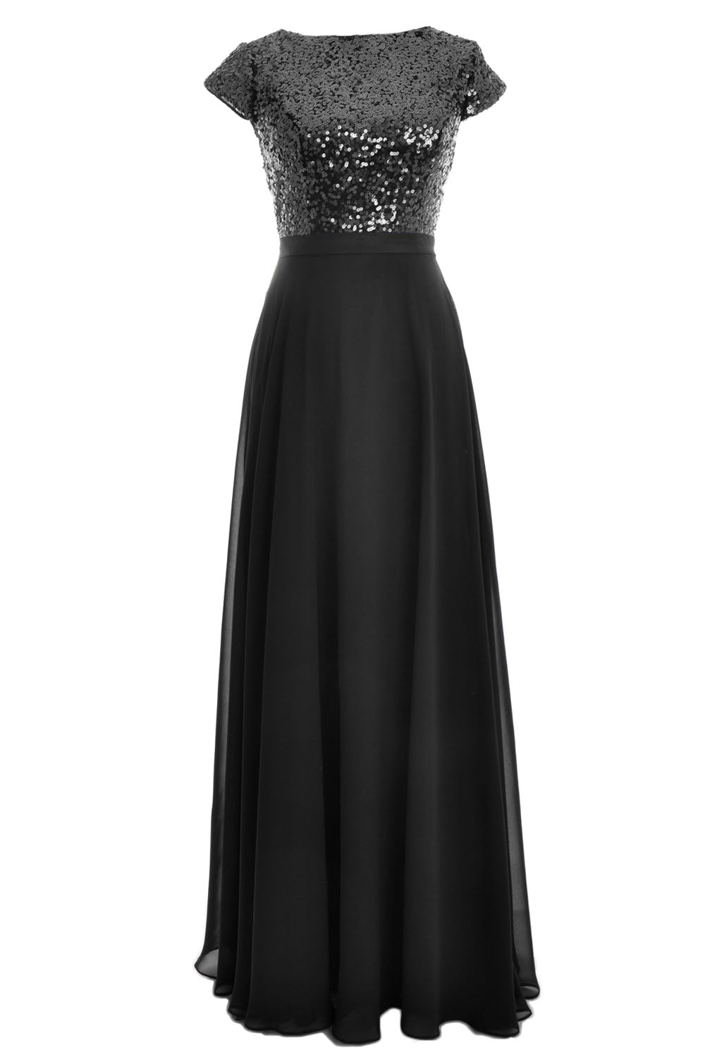 MACloth Women Cap Sleeve Sequin Long Birdesmaid Dress Wedding Party Formal Gown Black / Tea Length / US8 MACloth Women Cap Sleeve Sequin Long Birdesmaid Dress Wedding Party Formal Gown Black / Tea Length / US8