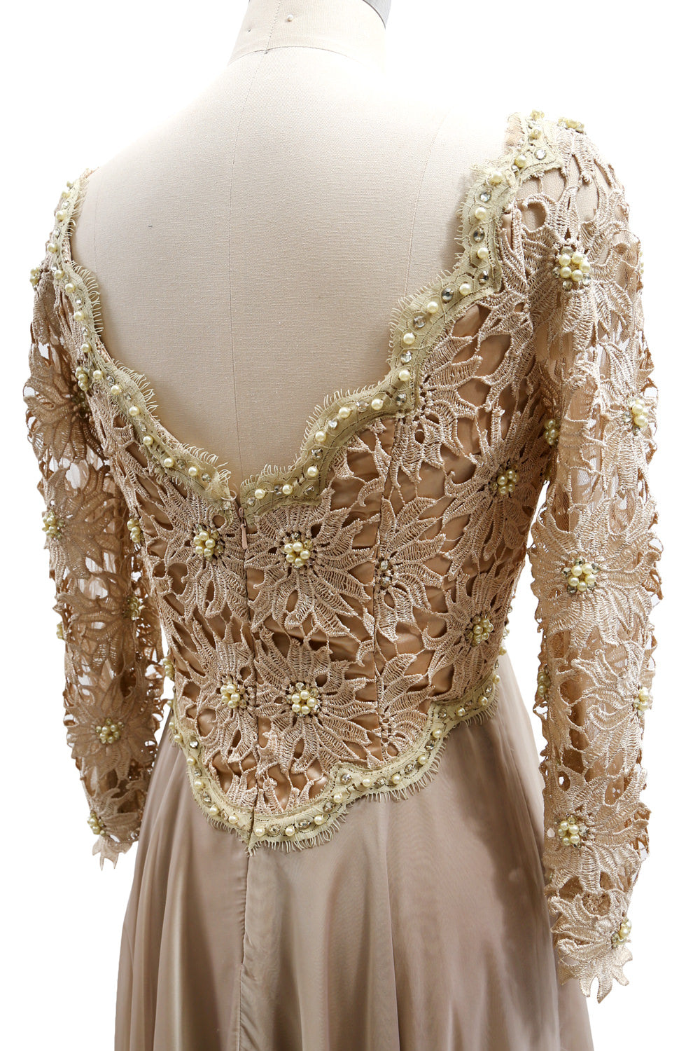 MACloth Damen Abendkleid für die Brautmutter, V-Ausschnitt, Spitze, lange Ärmel