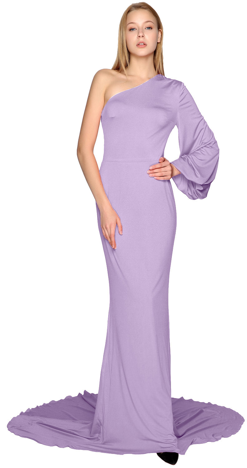 Vestidos de fiesta de sirena MACloth de un hombro con mangas largas y jersey, vestido de noche formal