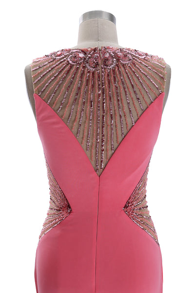 MACloth Women Long Beaded Formal Evening Gown Jersey Prom Dress Pageant Gala