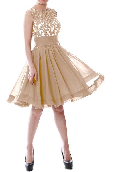 MACloth Women Beaded Lace Chiffon Short Prom Formal Dress Cocktail Party Gown