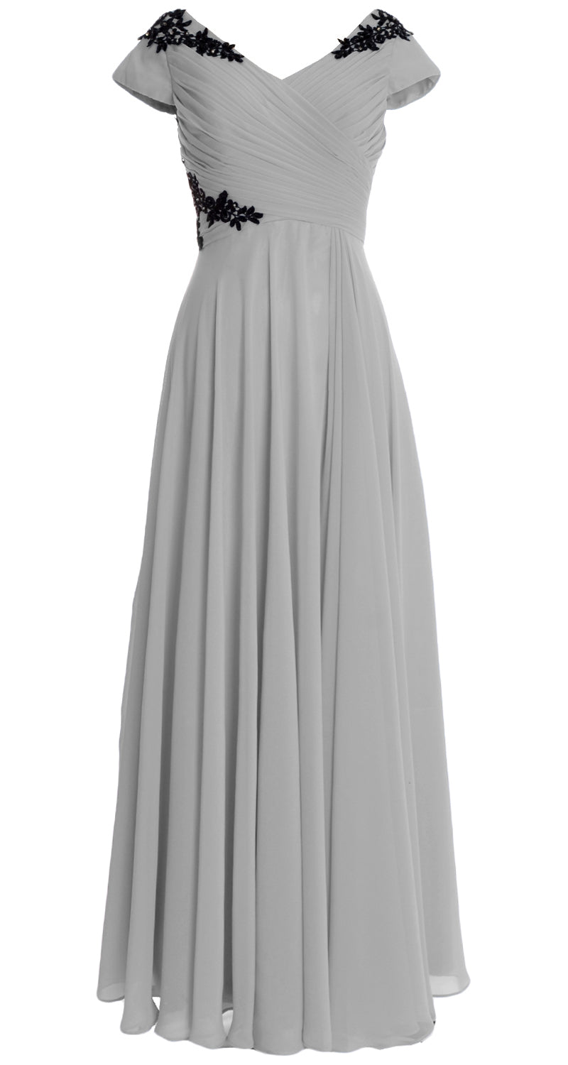 MACloth Damen Kleider für die Brautmutter mit Flügelärmeln und V-Ausschnitt, formelles Abendkleid