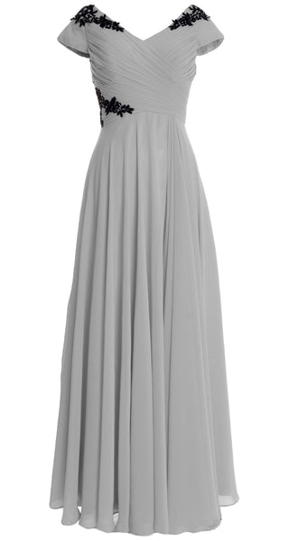 MACloth Women Mother of the Bride Dresses Cap Sleeves V Neck Formal Evening Gown