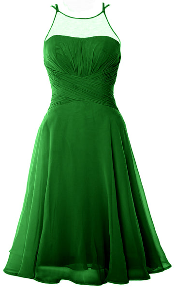 MACloth Elegant Illusion Short Cocktail Dress Chiffon Wedding Party Formal Gown