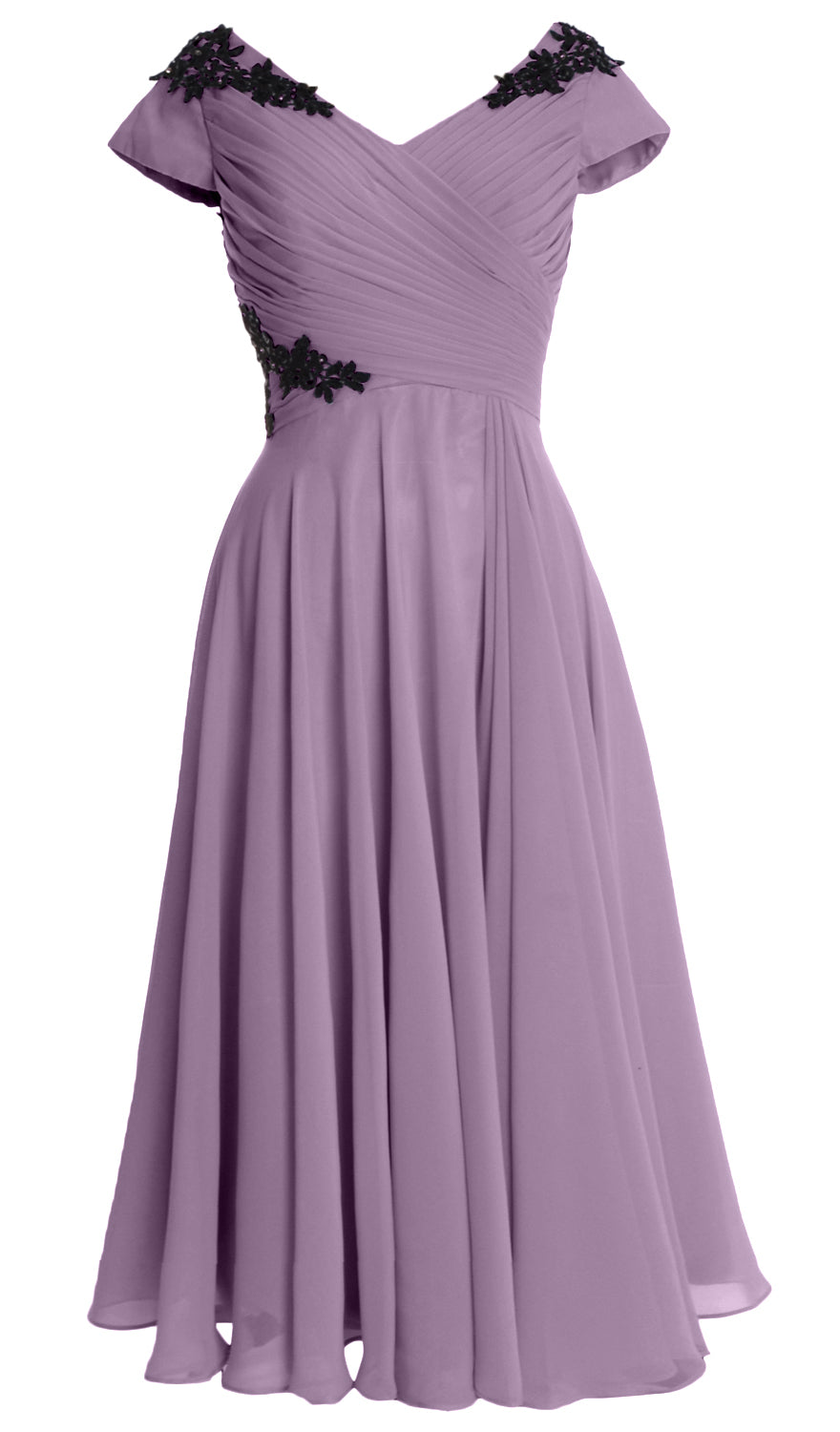 MACloth Damen Kleider für die Brautmutter, V-Ausschnitt, Flügelärmel, wadenlang, Hochzeitsgast