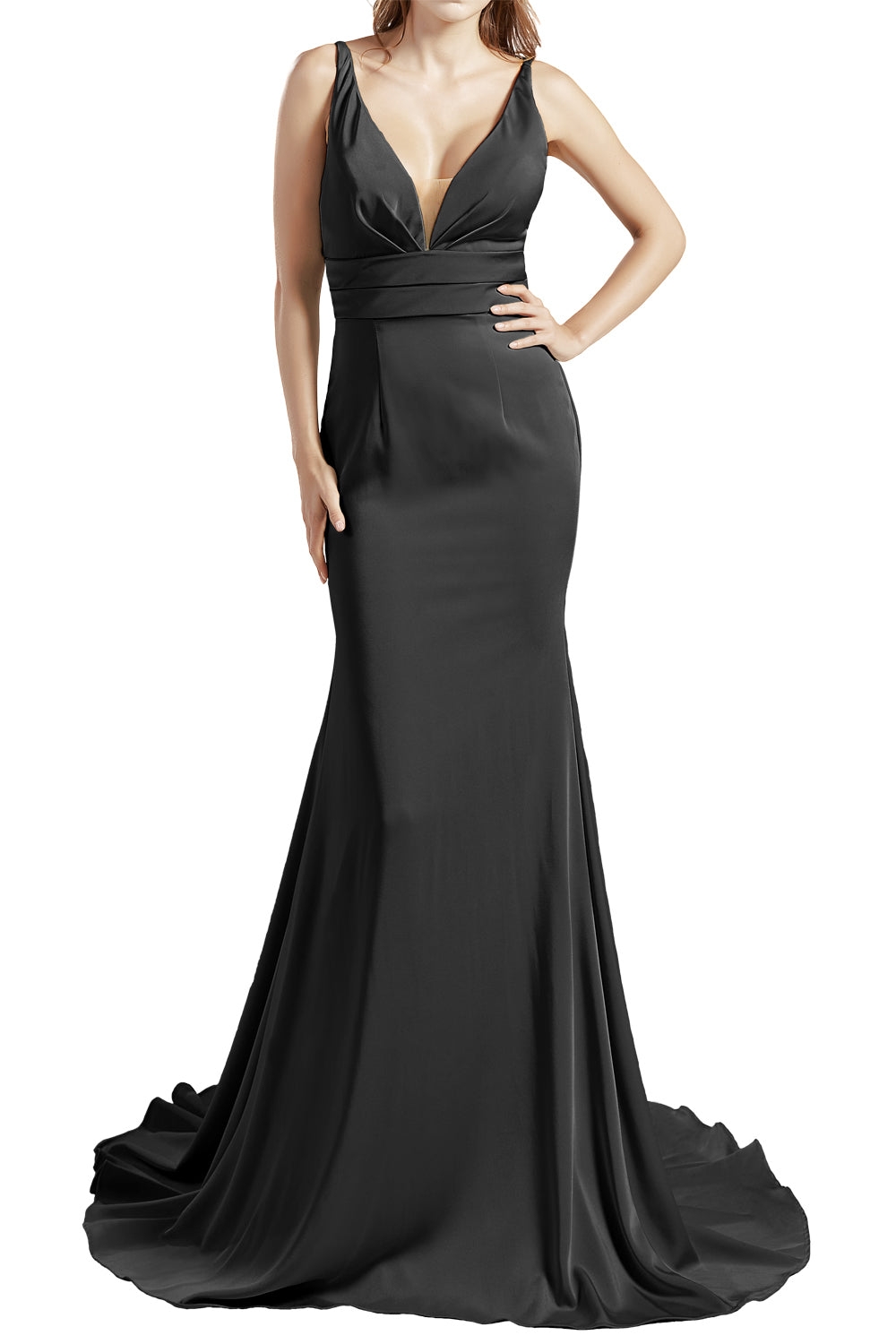 MACloth Damen Langes V-Ausschnitt Crepe Meerjungfrau Ballkleid Party Abendkleid