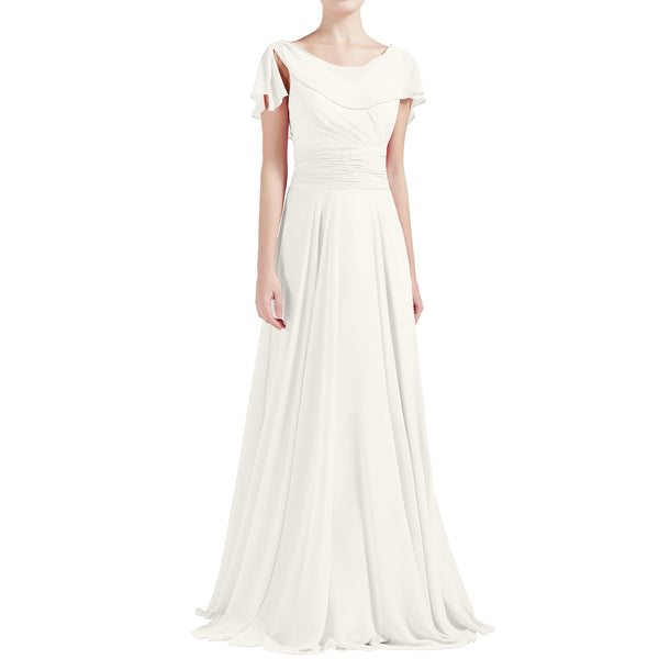 MACloth Women O Neck Ruffle Short Sleeves A Line Maxi Wedding Bridesmaid Dresses