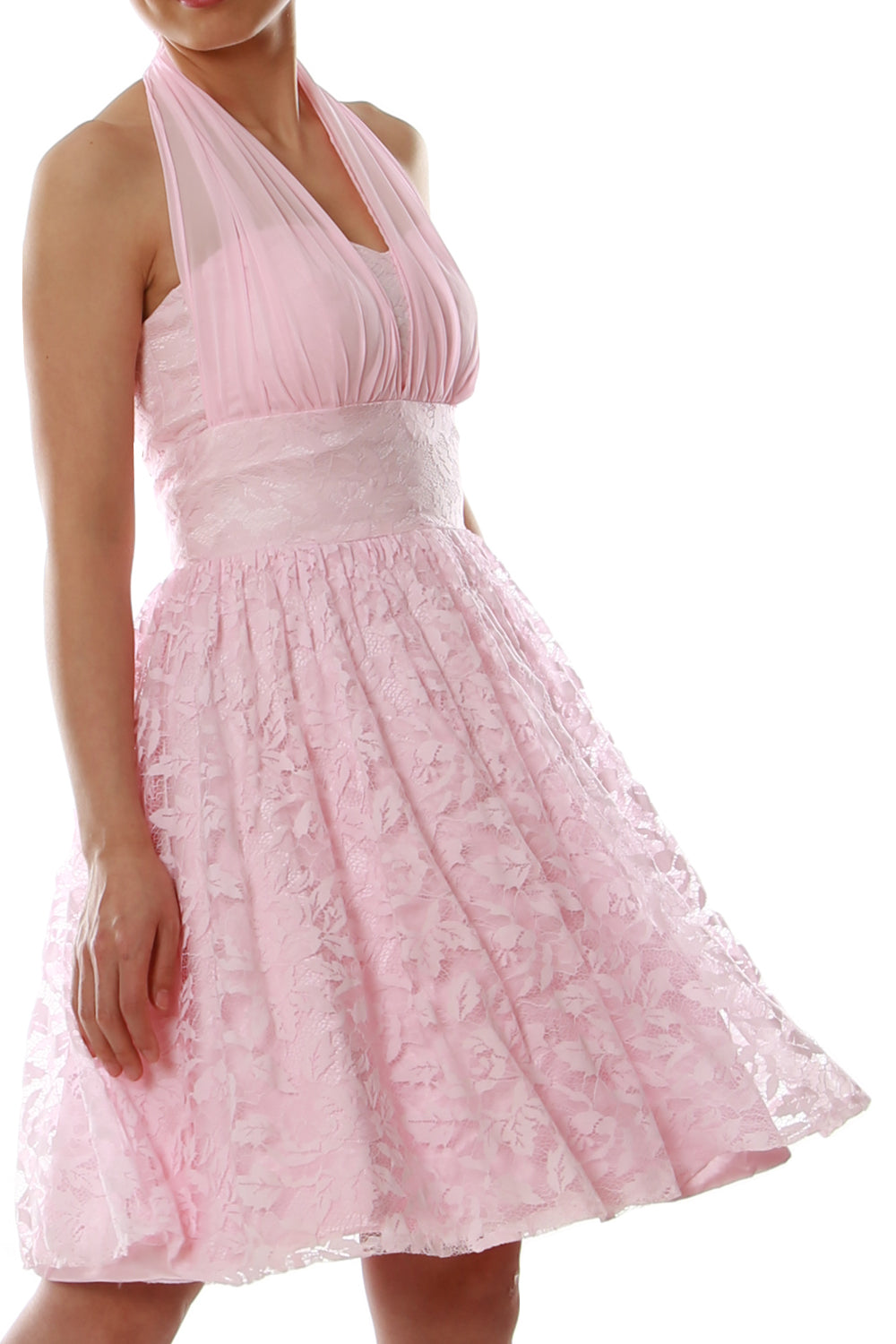 MACloth Damen Neckholder-Kleid, kurz, Spitze, kleines schwarzes Kleid, für Hochzeit, Party, Brautjungfer