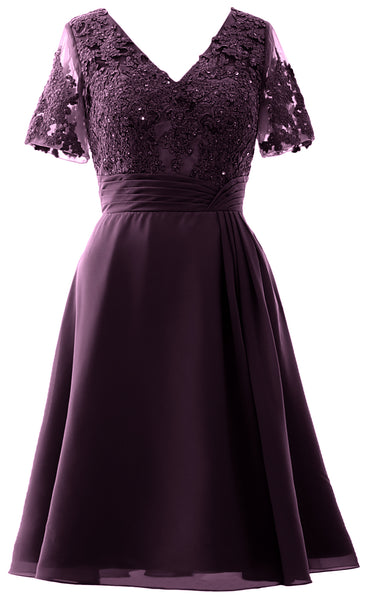 MACloth Women Knee Length Mother of Bride Dresses Short Sleeves Wedding