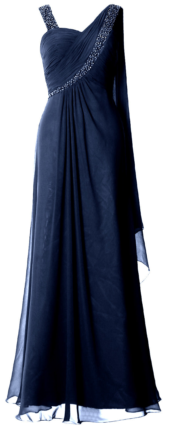 MACloth Women Beading Long Pleated Prom Dresses Evening Party Formal Gown