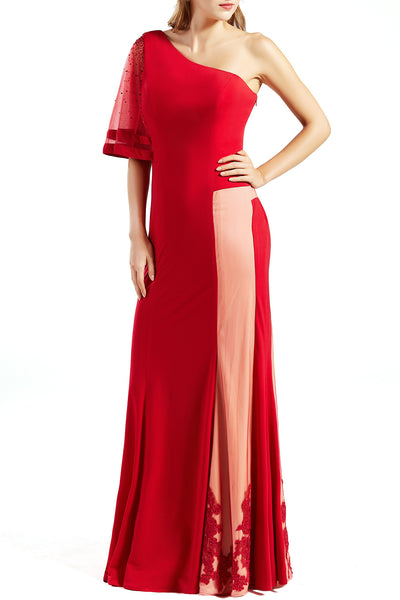 MACloth Women One Shoulder Prom Evening Gown Long Jersey Formal Party Dresses