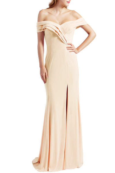 MACloth Women Prom Dresses with Side Split Off the Shoulder Formal Evening Gown