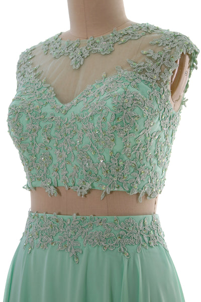 MACloth Women Vintage 2 Piece Prom Homecoming Dress Lace Wedding Party Gown