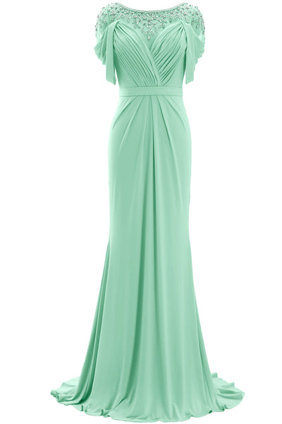 MACloth Women Mother of the Bride Dress Short Sleeves Jersey Formal Evening Gown