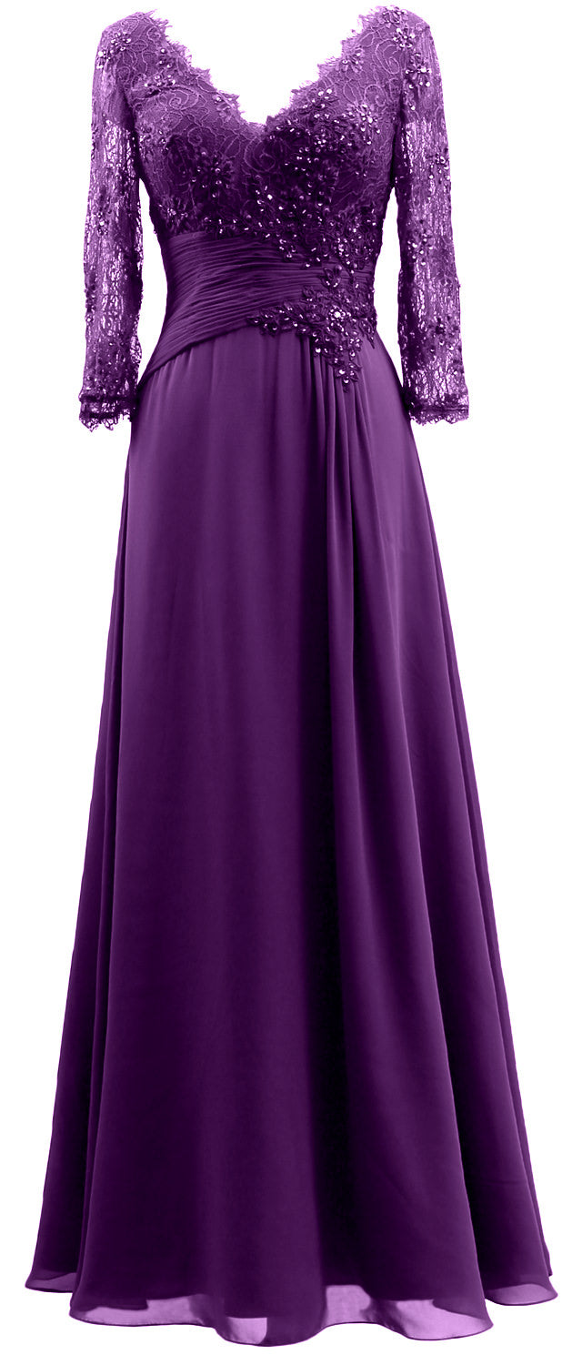 MACloth Women V Neck Long Mother of Bride Dresses 3/4 Sleeve Formal Ev MACloth Women V Neck Long Mother of Bride Dresses 3/4 Sleeve Formal Ev