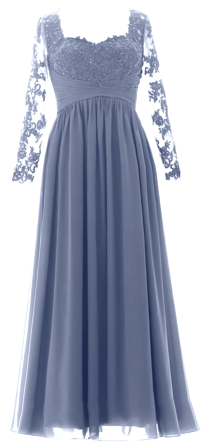 MACloth Damen Kleider für die Brautmutter, Spitze, formelles Abendkleid mit Ärmeln