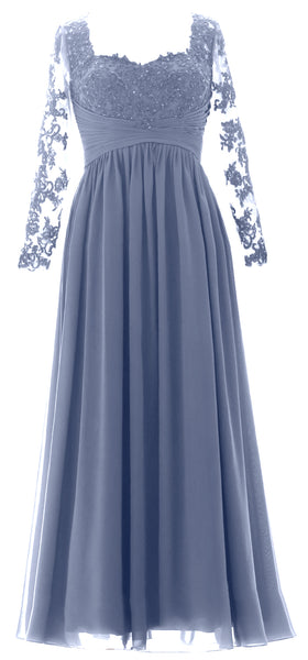 MACloth Women Mother of the Bride Dresses Lace Formal Evening Gown with Sleeves