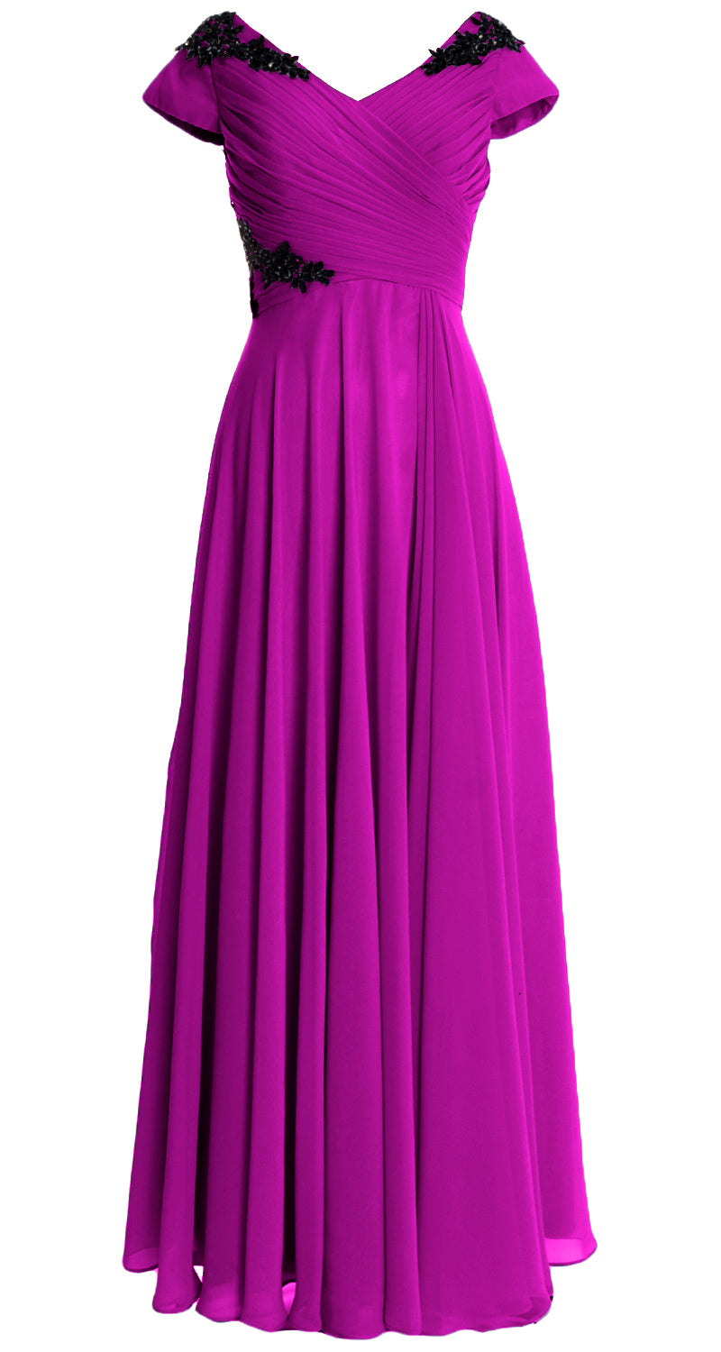 MACloth Damen Kleider für die Brautmutter mit Flügelärmeln und V-Ausschnitt, formelles Abendkleid